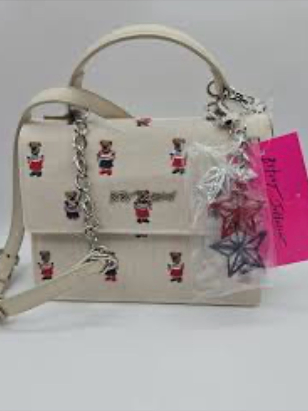 Betsey Johnson Cream embroidered Teddy Top-Handle Crossbody Bag